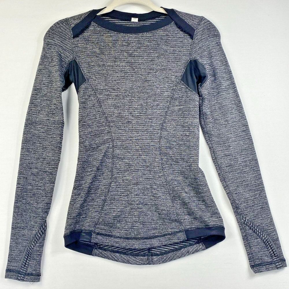 Lululemon Base Runner Shirt Thumbholes Heathered Black Gray Size 2 Long Sleeved